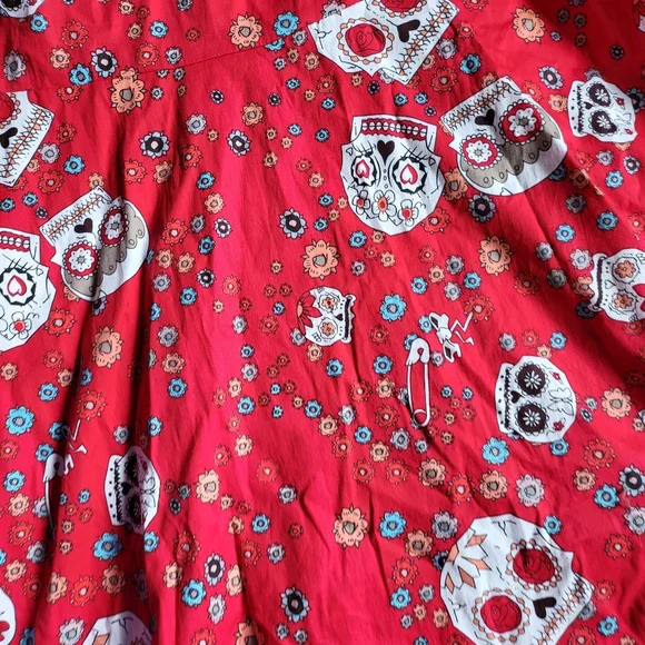 OTEN Red Floral Sugar Skull Day of the Dead Retro Rockabilly Dress Plus Size 4XL - Picture 3 of 5